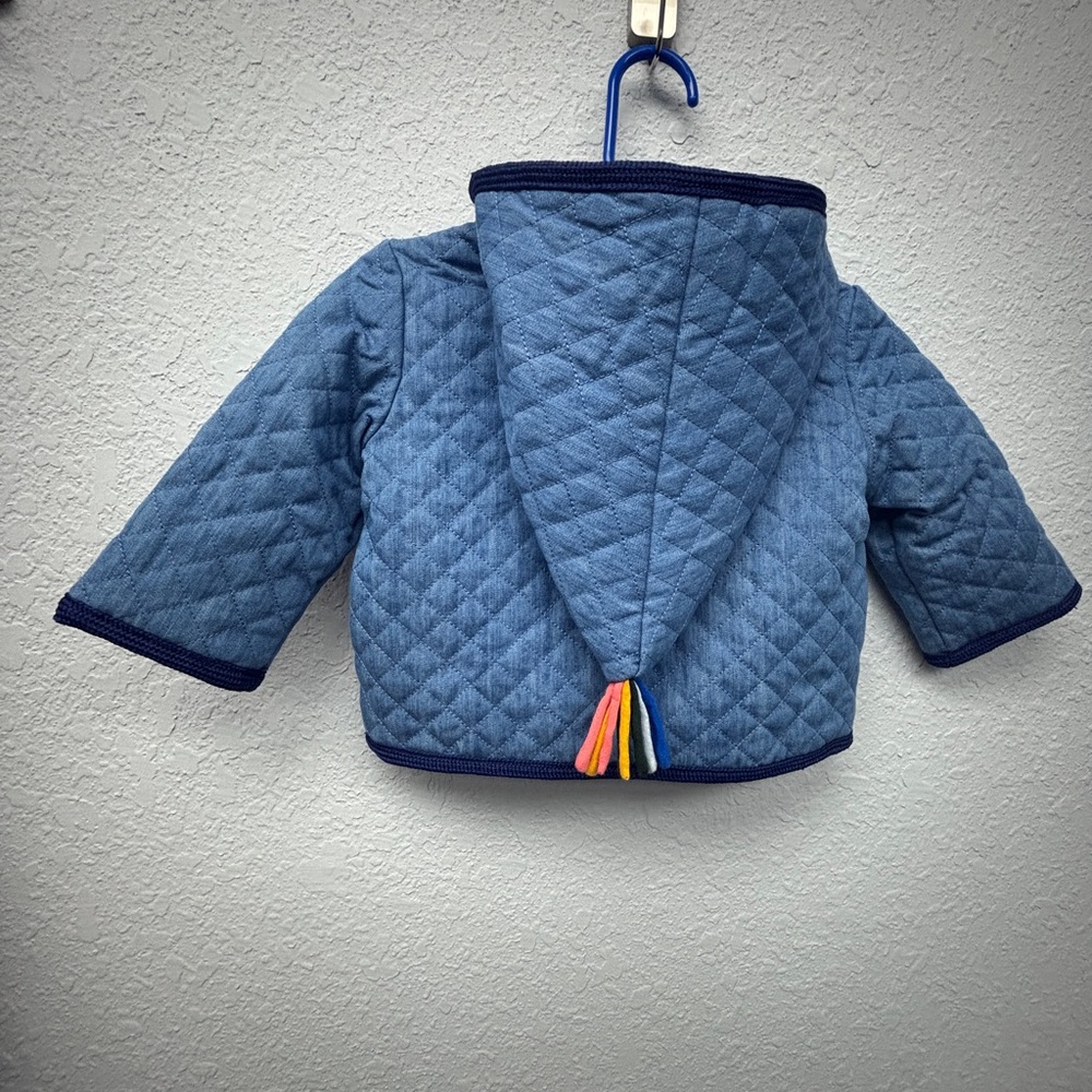 Hanna Andersson 0-3mo Quilted Chambray Hooded Jacket in Lght-Med Wash Blue, EUC - Picture 7 of 7